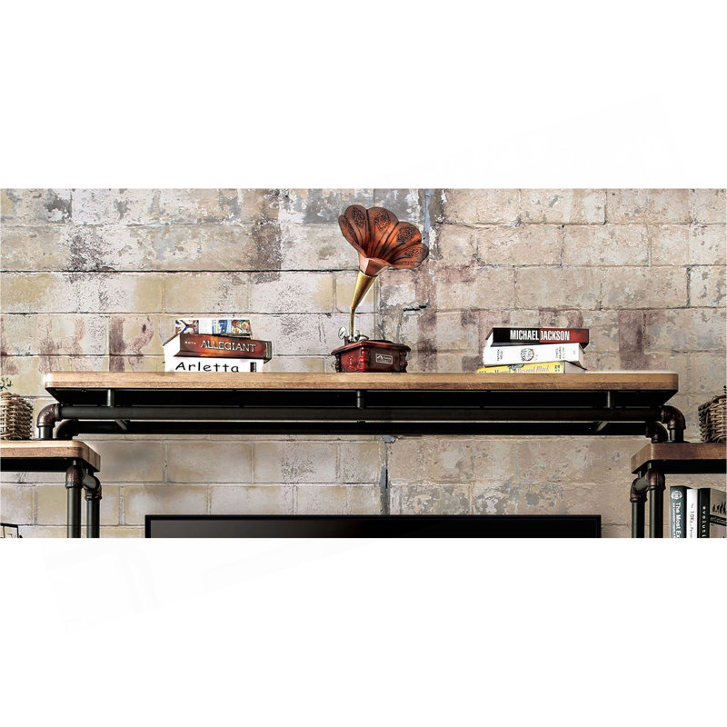 Console de style industriel avec structure en métal et bois, finition noire et ton antique