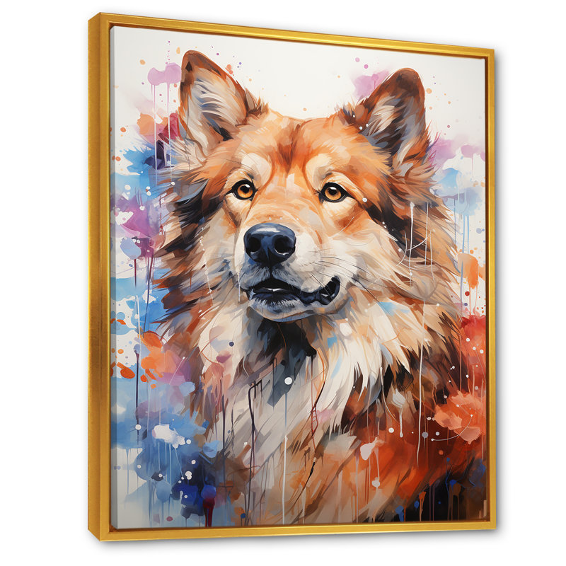 " Dog Akita Aura I ", Gold Floater Framed, 40" H x 30" W x 1.5" D