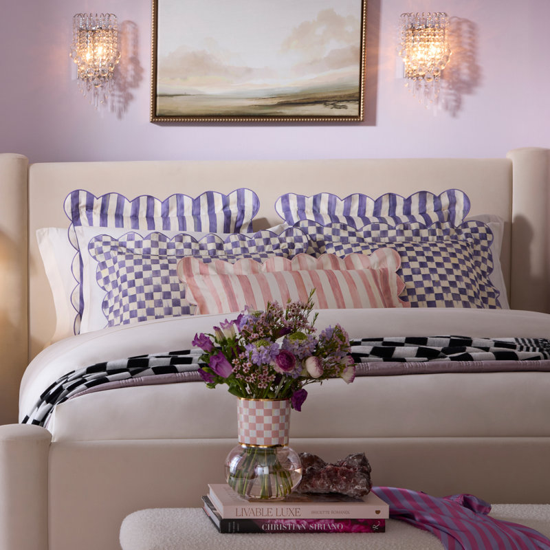 Violet Check Reversible Scalloped Pillow, Rectangle 14"H x 18"W