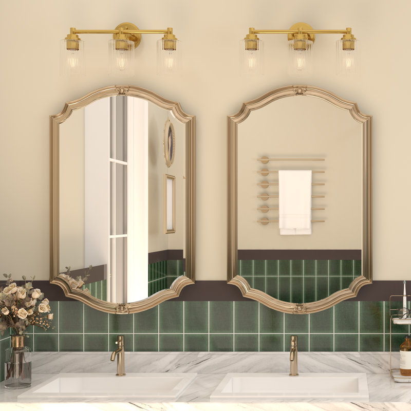 Inlight  Gold Bathroom Vanity Light, Clear Ribbed Glass Shade, Bulb Not Included, 3