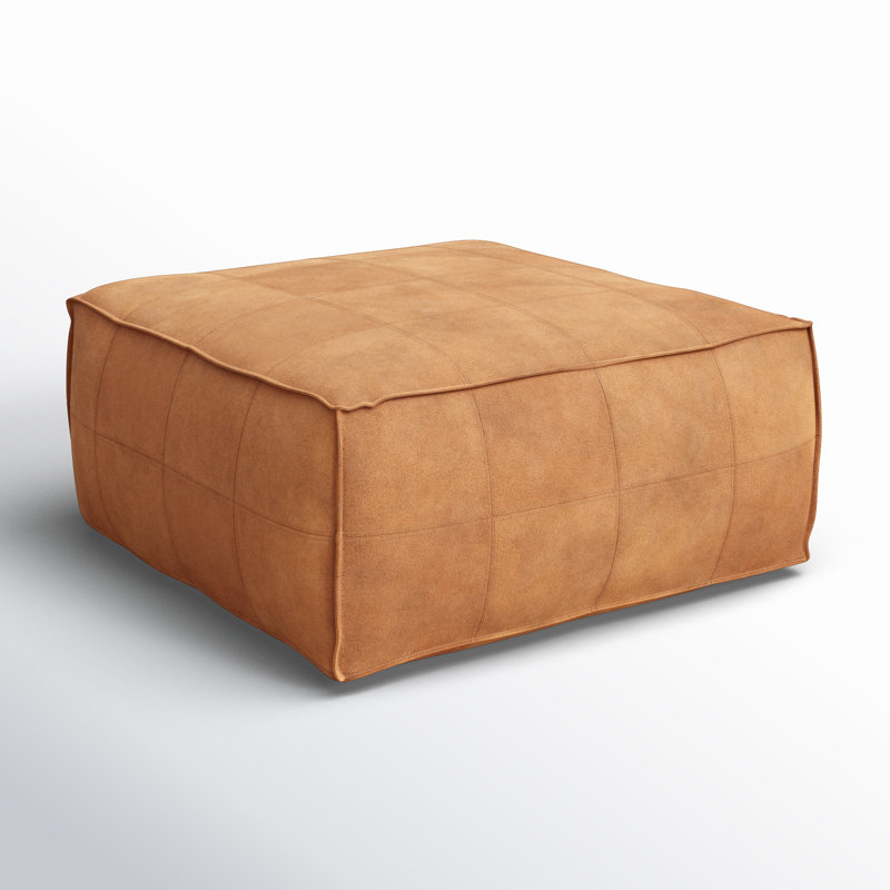 Repose-pieds carré en cuir Sharita, Cuir véritable brun