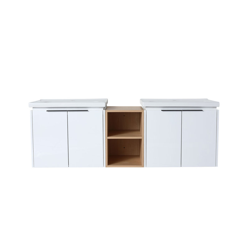 Meuble-lavabo double 59,6 po avec plateau en céramique Jasminerose