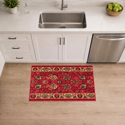 Homeline Non-Slip Rubberback Oriental Indoor Runner Rug, Dark Red