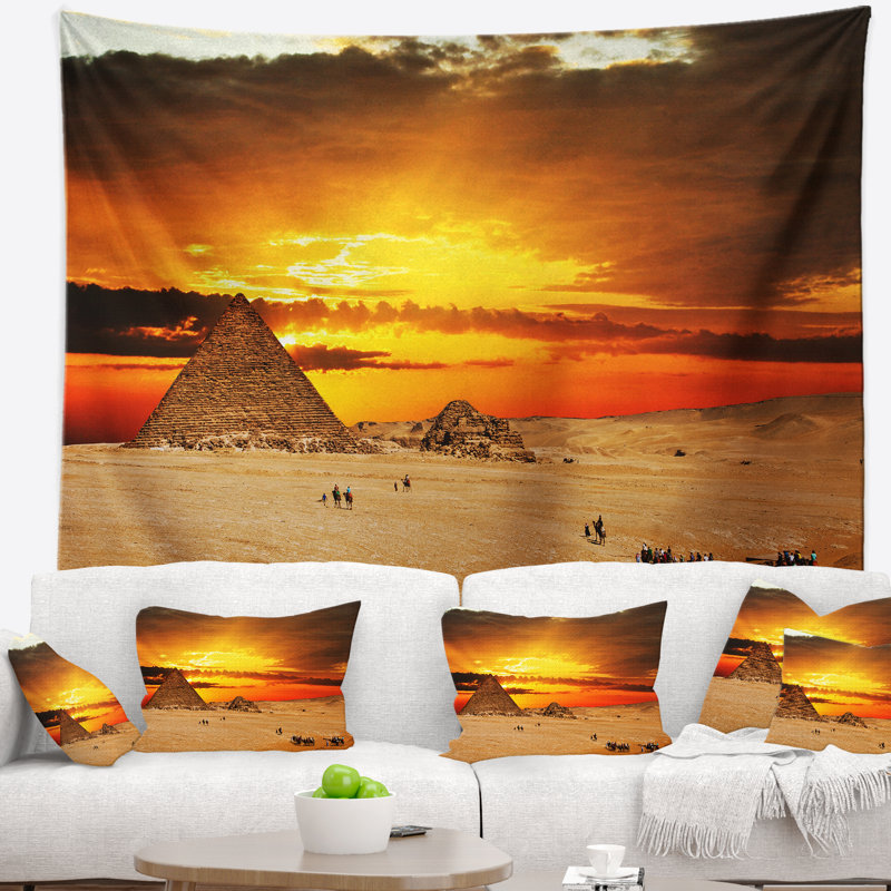 Photographie de paysage camel caravan au coucher du soleil tapisserie, H 32 po x l 39 po