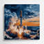 Space Rocket lance un art mural en métal bleu