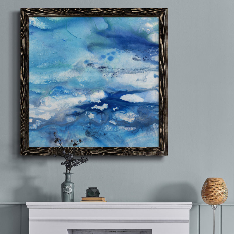 Marbré - peinture sur toile encadrée, H 17 po x l 17 po x P 1,5 po, Toile avec cadre noir patiné