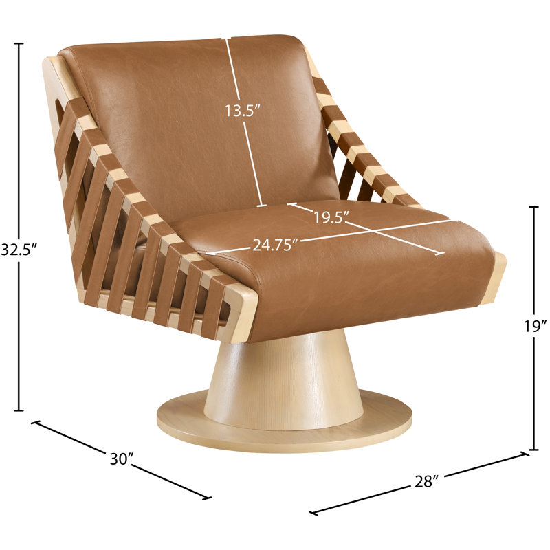 Quinton Vegan Leather Swivel Accent Chair, Natural, Cognac Vegan Leather