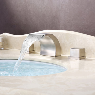 Robinet de salle de bain à large entraxe de 8 po Sumerain, robinet de salle de bain moderne à cascade avec poignées doubles, fabrication en laiton massif et en acier inoxydable, robinet de meuble-lavabo à 3 trous à fixation sur le comptoir, nickel brossé