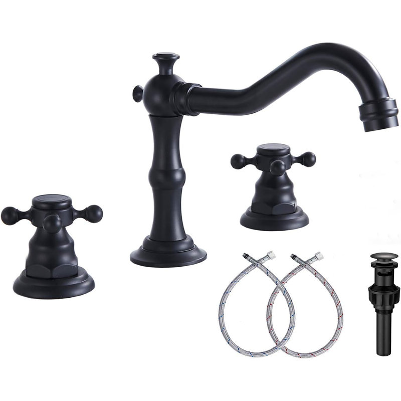 2-handle Bathroom Faucet with Drain Assembly, Matte Black