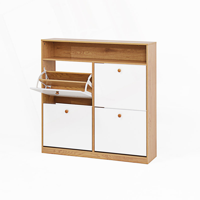 Armoire de rangement avec 4 tiroirs rabattables, armoire de rangement pour chaussures, armoire à chaussures autoportante, armoire d'entrée
