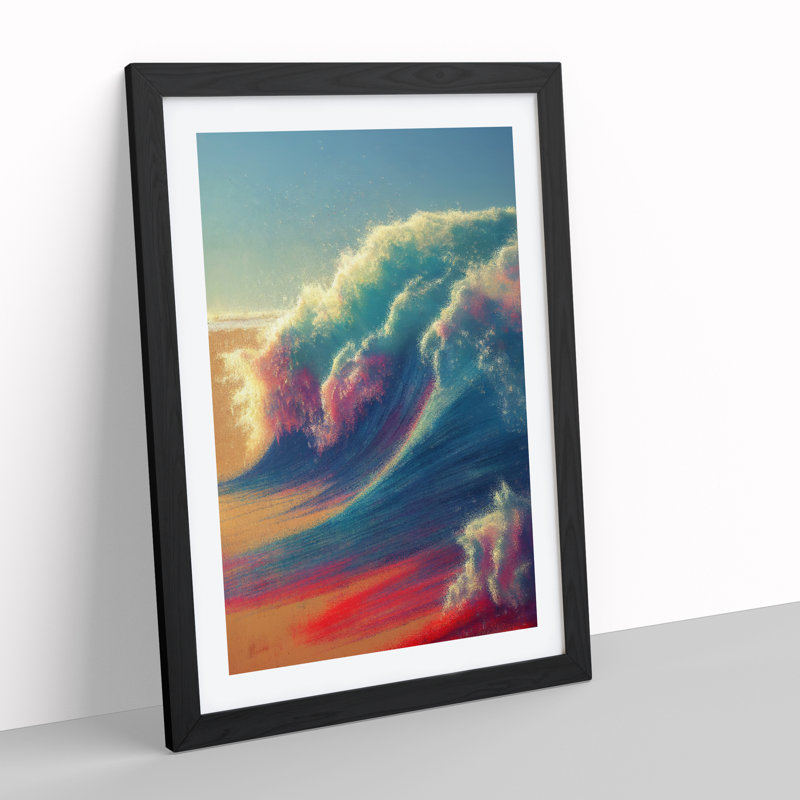 Waves Crashing On The Beach - Single Picture Frame Print, Black Framed, 64cm H x 46cm W x 2cm D