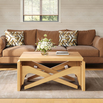 Transformer Coffee Table, 2 in 1 Table, Expandable Dining Table, Natural Wood, Variable Height