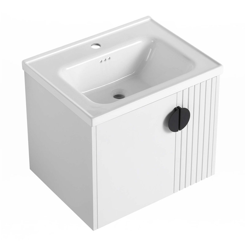 Petit meuble-lavabo avec lavabo, Blanc, Noir, noir, noir, noir