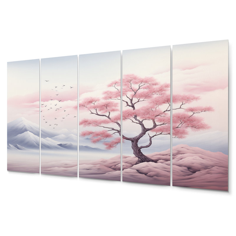 Minimalisme rose arbre solitude I - ensemble de décoration murale arbres paysage