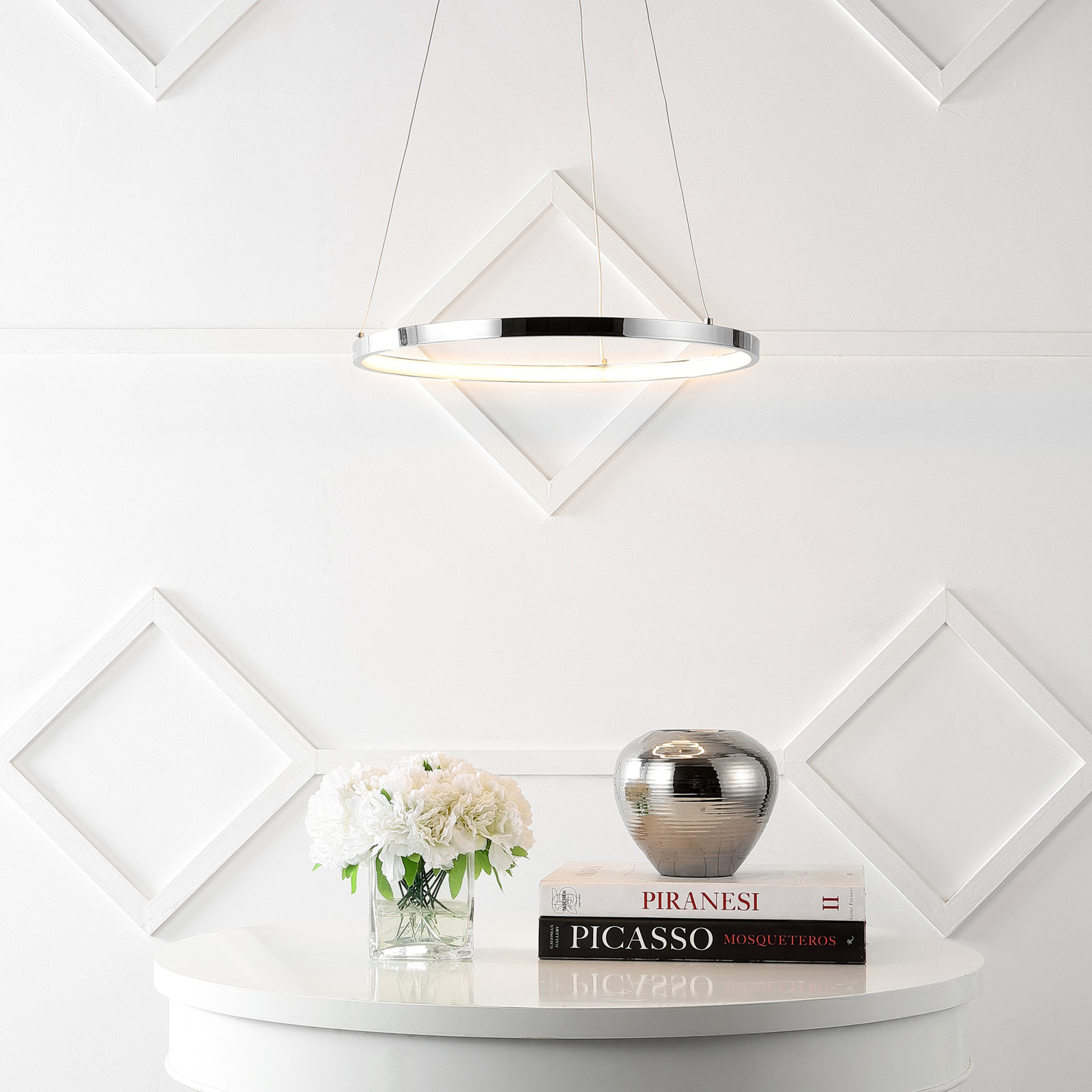 Odin Single Light Dimmable LED Pendant, Chrome, 0.75" H x 15.75" W x 15.75" D