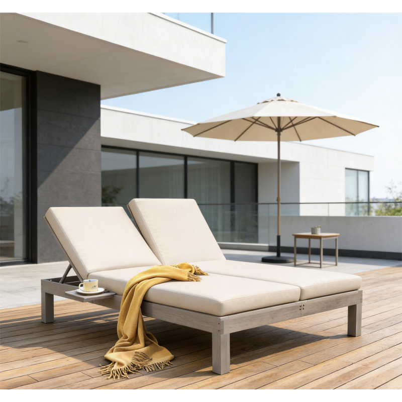 Chaise longue double à 5 positions à dossier réglable pour l'extérieur, Gris