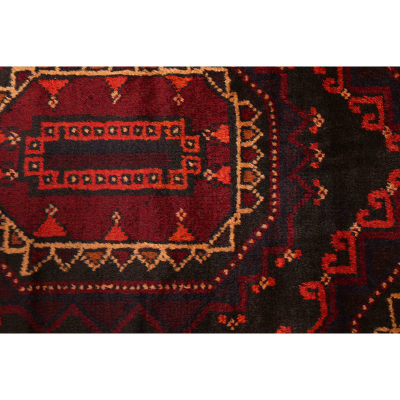 Tapis noir et rouge Teimani 3 pi 7 po x 5 pi 9 po
