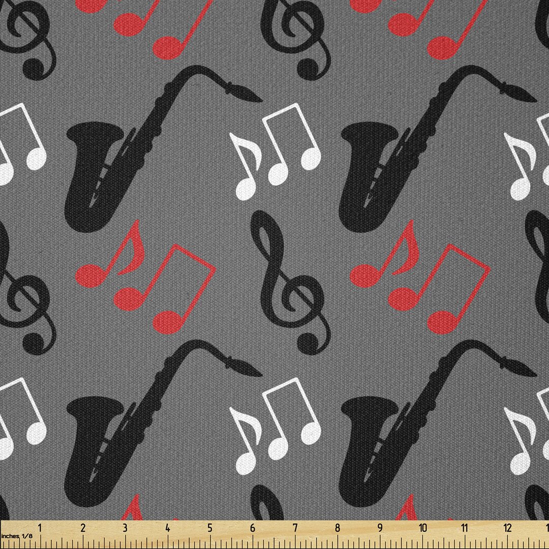 Stoff als Meterware, Hinweise Clef Saxophon, Jazz Musik, Schwarz Grau Rot