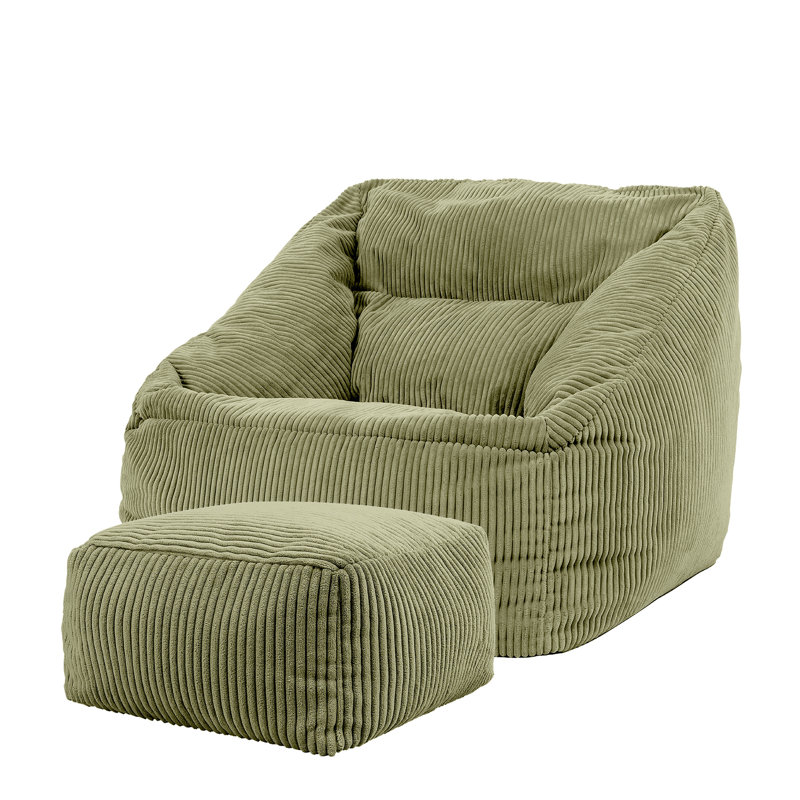 Natalia Corduroy Armchair Bean Bag and Square Footstool, Sage Green