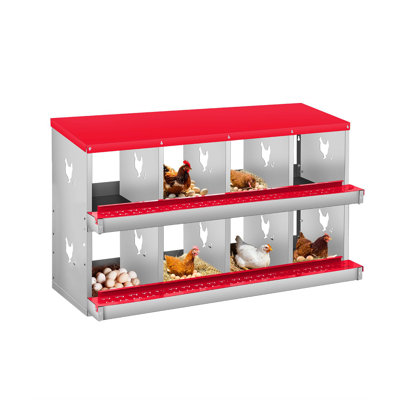 Orange Two Tier Galvanized Metal Chicken Nesting Box 8 Compartment Wall Mount Egg Laying Cage With Large Vent Holes Easy Egg Collection For Poultry Coop