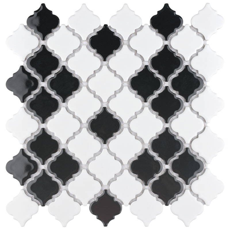 Hudson Tangier Black and White Mimos 12-3/8" x 12-3/8" Porcelain Mosaic Floor and Wall Tile