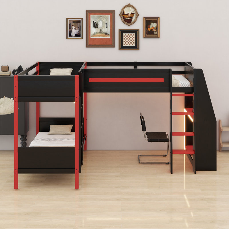 Lit superposé en L avec lit mezzanine pour jouer