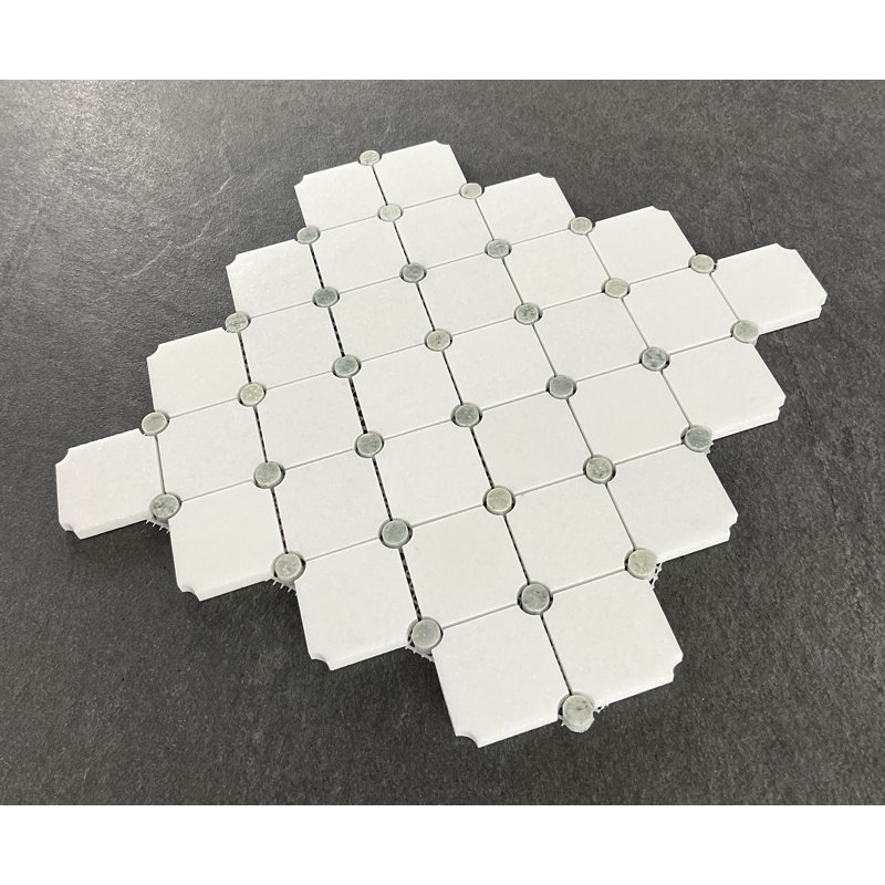Carreau de mosaïque en diamant à pois, Blanc / Vert
