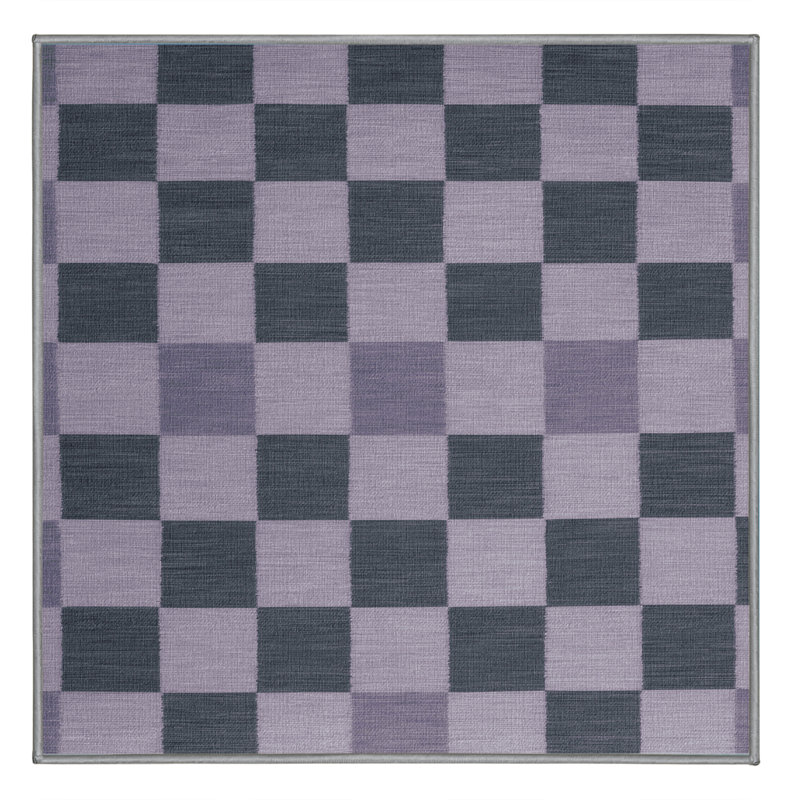 Machine Washable Checkered Gray Area Rug, Square 7'