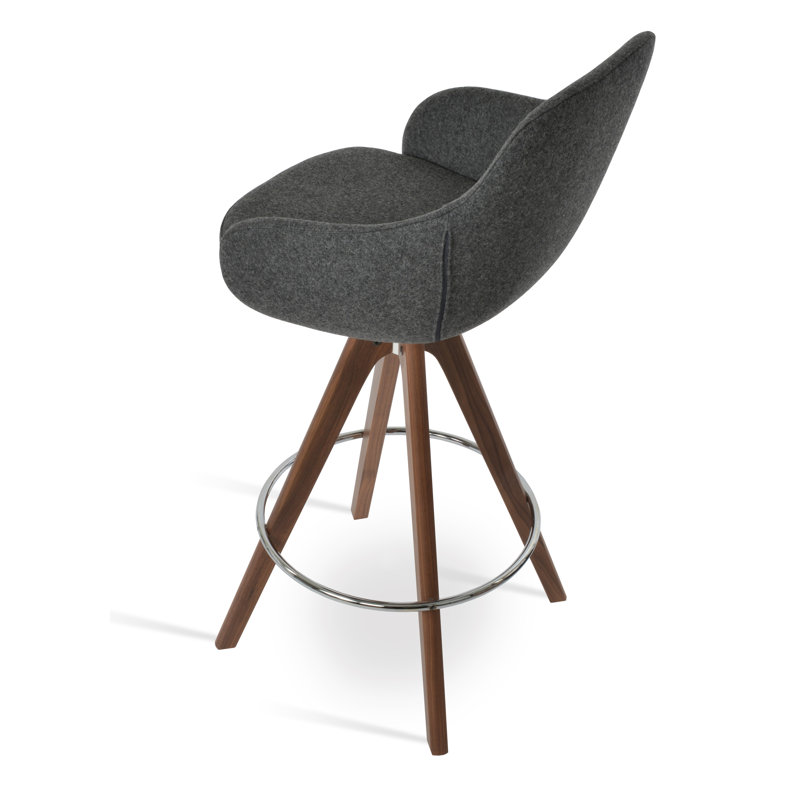Tabouret de bar et de comptoir Gazel, Noyer, Tabouret de comptoir (hauteur d'assise de 25,5 po), Gris foncé