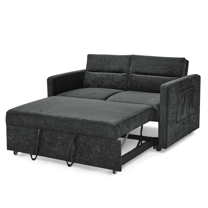 Canapé-lit avec lit escamotable 54,5 po Alacyia, Chenille noir