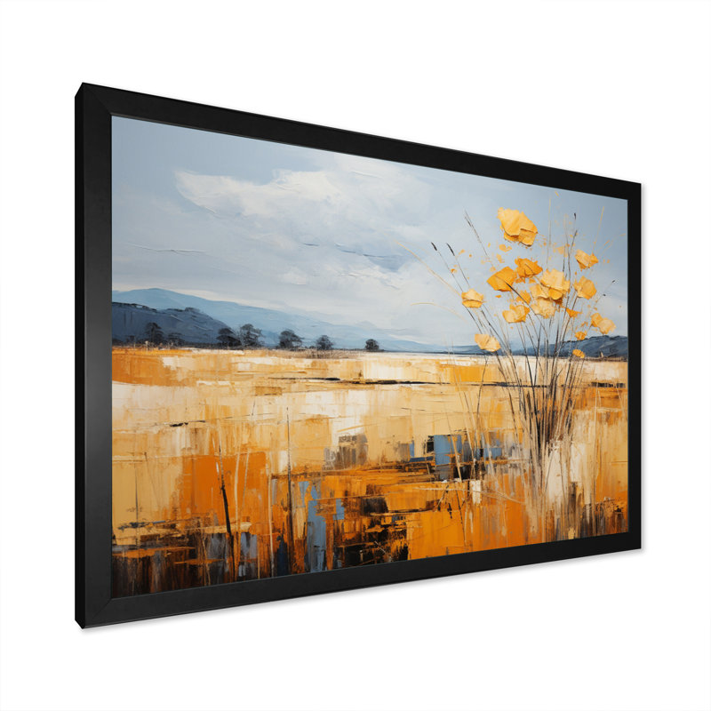 Jaune bleu audacieux, ciel et prairies dorées - impression, Cadre simple noir, H 34 po x l 44 po x P 1,5 po