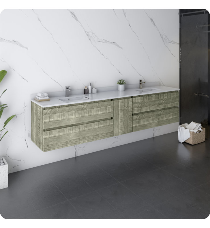 Loon Peak® Hialeah 84" Wall Mounted Double Sink Bathroom Vanity Set