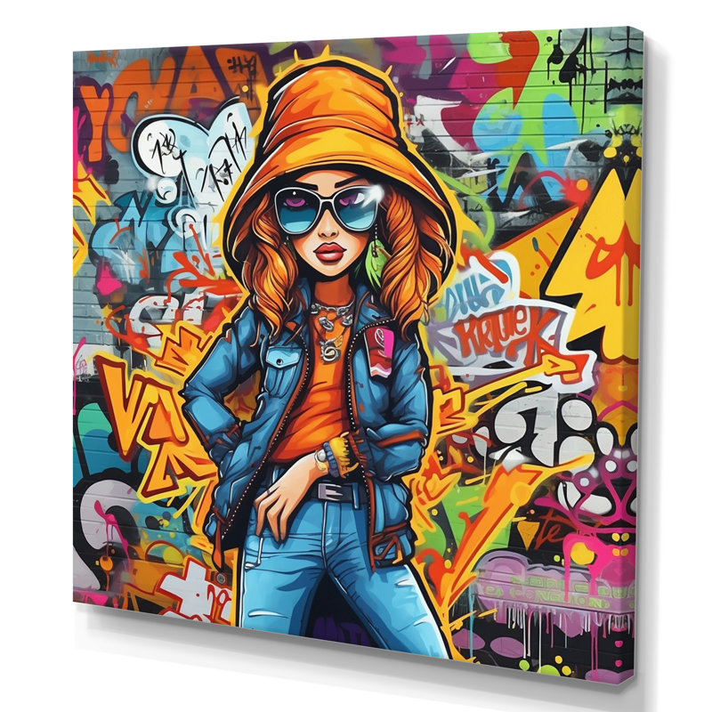 Femme graffiti sur toile, H 36 po x l 36 po x P 1,5 po, Toile tendue