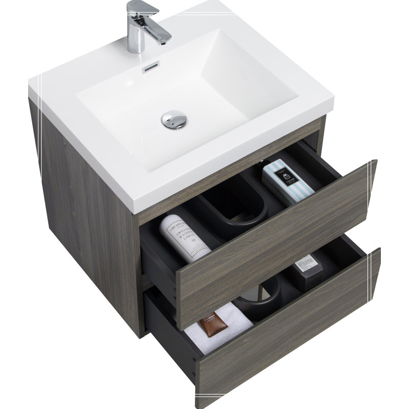 Meuble-lavabo mural 24 po avec lavabo, meuble-lavabo mural moderne, Gris
