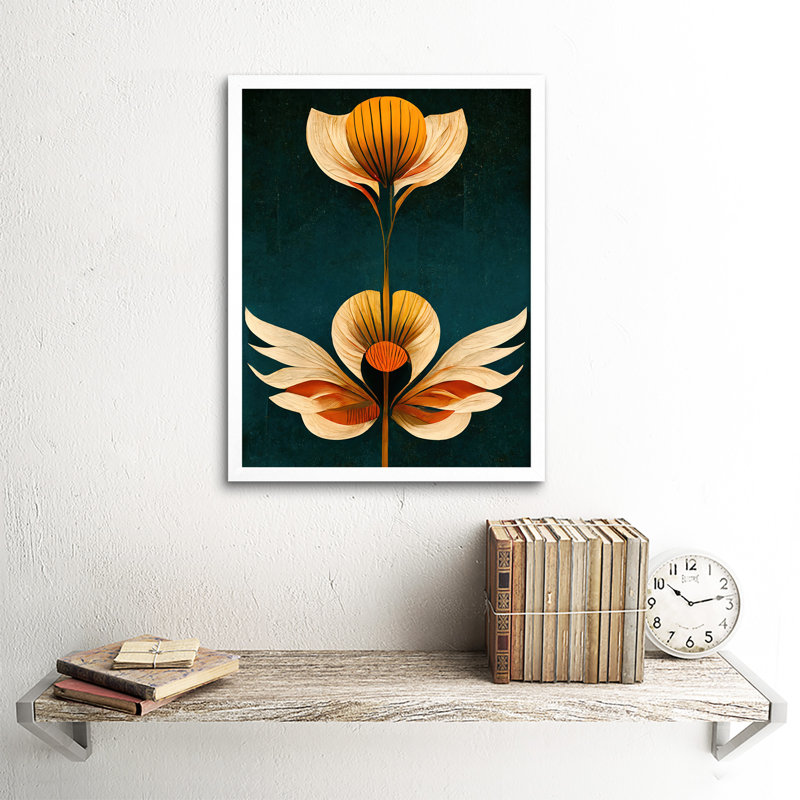 Bold Art Deco Abstract Tulips - Print, 43cm H x 33cm W x 2cm D, White Framed Paper