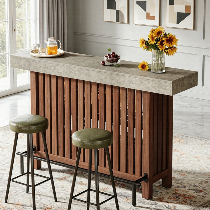 Unité de bar à la maison avec rangement, table de bar à 2 niveaux avec repose-pieds, table de pub moderne pour la cuisine, la salle à manger et le salon