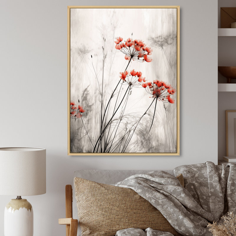 «Red Grey Herb Garden III», impressions sur toile florales, Cadre flottant en érable, H 44 po x l 34 po x P 1,5 po