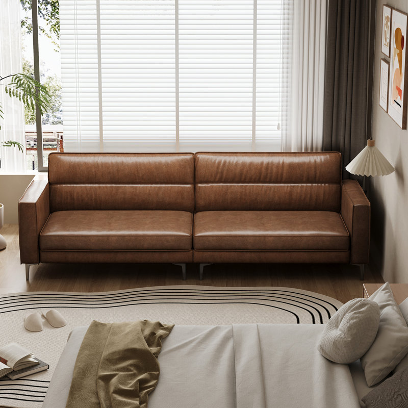 Large 220cm Brown Leather Sofa with Carbon Steel Legs, for Lounge and Front Room Fast Dispatch From UK Warehouse – Dispatched Within 2 Days