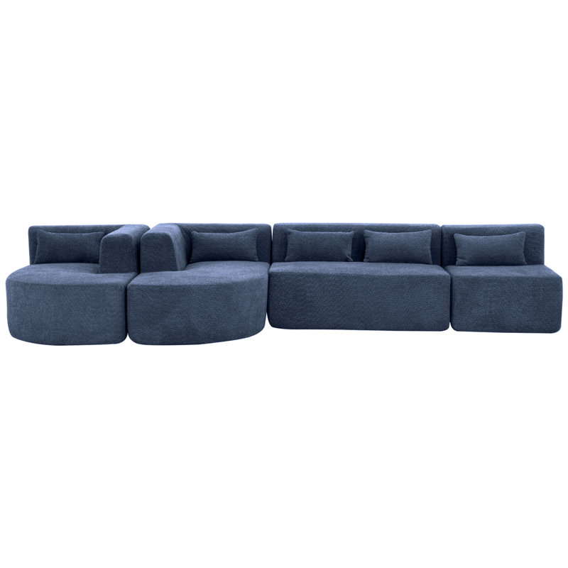 143.7" Upholstered Sofa Free-Combined Sofa Couch With 2 Chaise Lounge And 5 Back Pillows ,, Blue Polyester