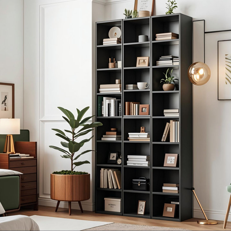 Brenya 8-Tier Thin and Tall Bookshelf with Open Adjustable Shelf, Black