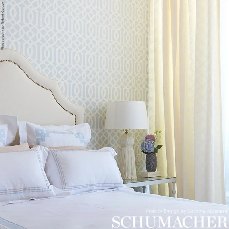 Imperial Trellis Wallpaper, Soft Aqua