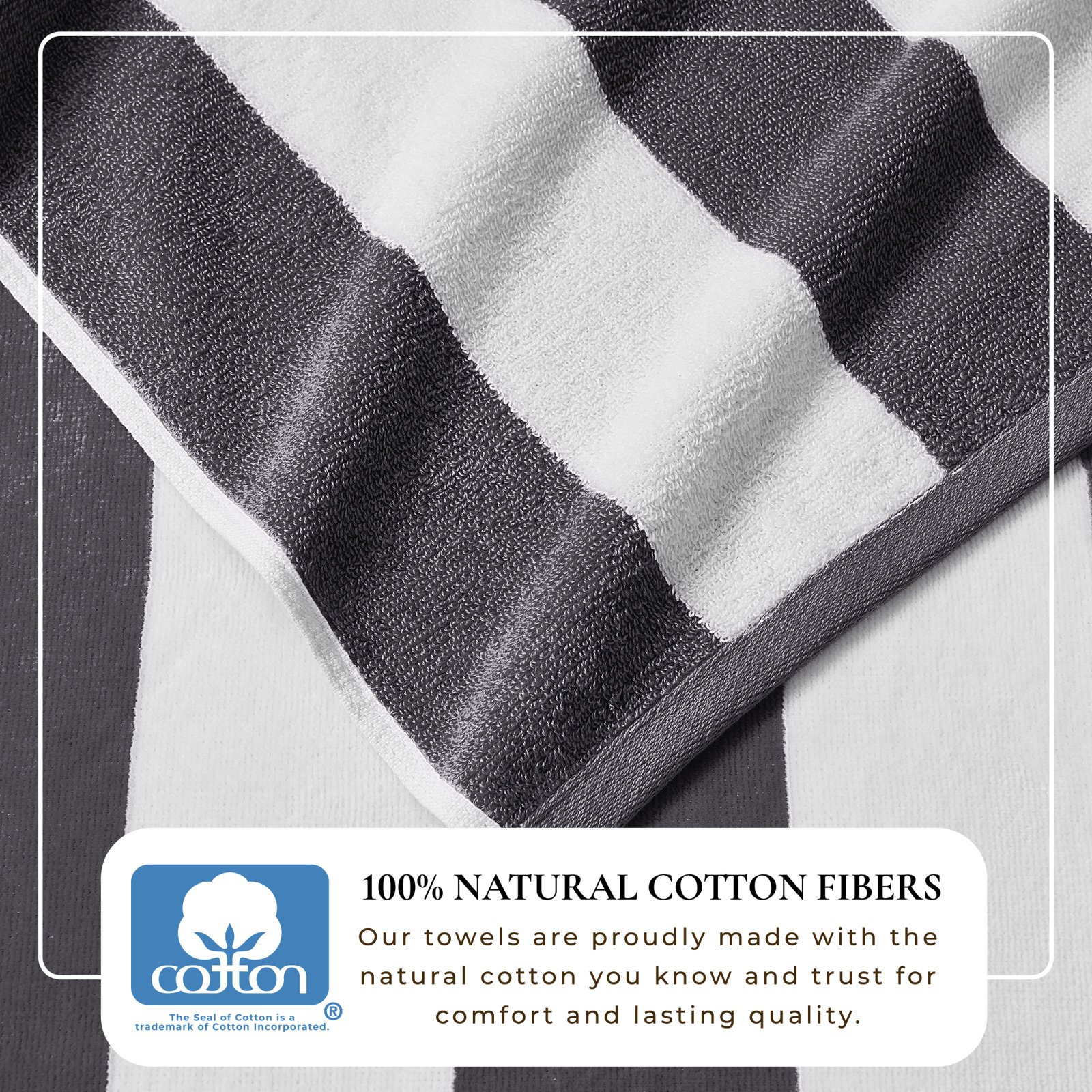 Chirino Cotton Cabana Beach Towels, Charcoal Gray, Beach Towel - 4 Pack