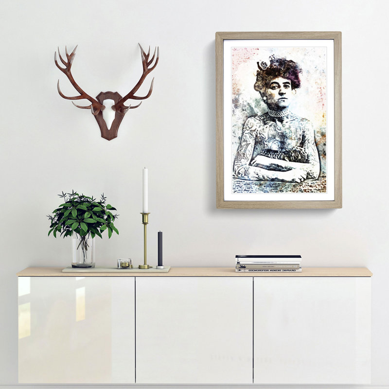Tattooed Lady in Abstract - Framed Print, 87cm H x 62cm W x 2cm D, Oak Framed