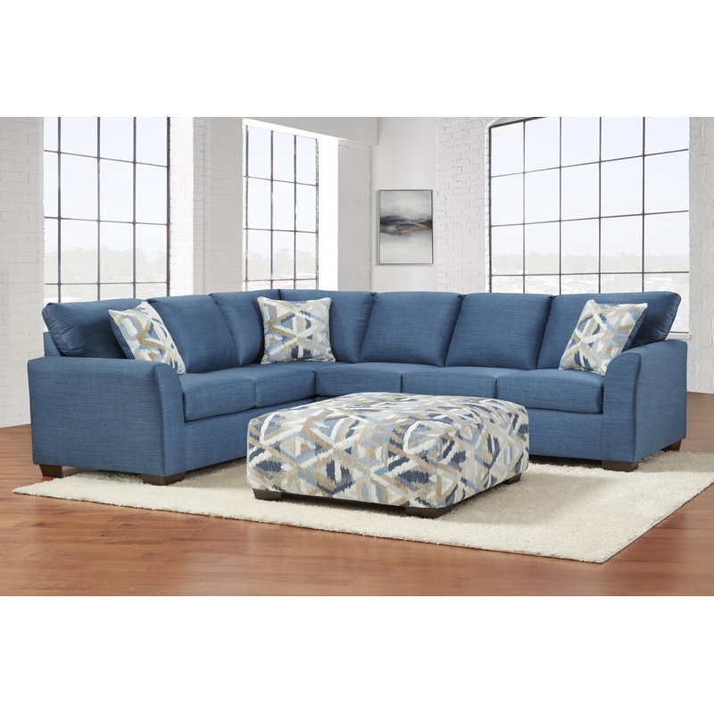 Keisha 123'' Wide Polyester Blend Left Hand Facing Corner Sectional, Blue Polyester Blend