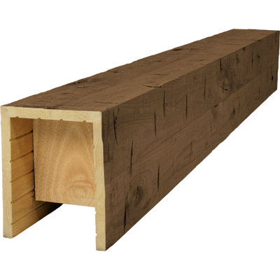 AmeriCraft Wood Hand Hewn Beam, 3-Sided (U-Beam), 9 1/2"W x 9 1/2"H x 144"L, Espresso Finish, Stain Grade Knotty Alder