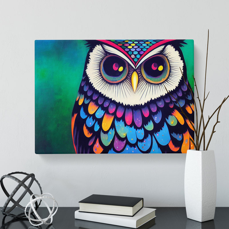 Colourful Owl Art Vol.2 - Wrapped Canvas, 40cm H x 60cm W x 3cm D