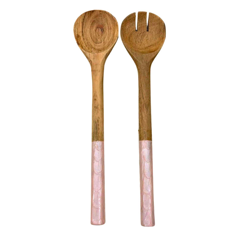 Capri White Salad Server Set, Pink