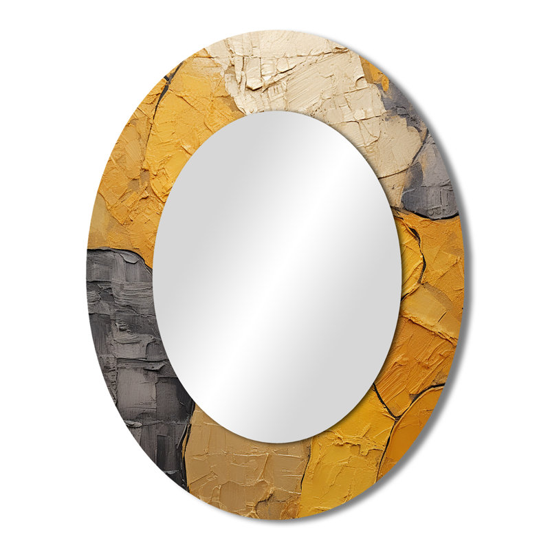 Minimalisme jaune botanique céramique - miroir mural ovale bohémien jaune, 43 po x 33 po