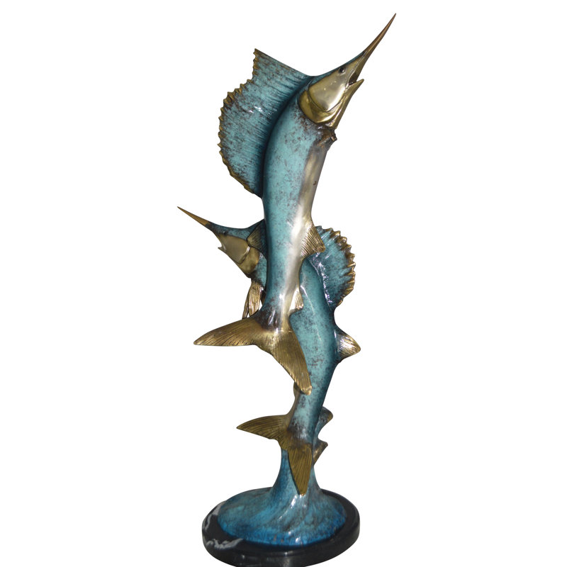 Statue de deux voiliers sautant dans l'eau - Taille: L 13 po x l 6 po x H 28 po.