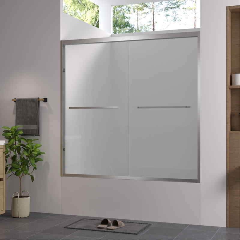 60" Wide Double Sliding Bathroom Door With Hardware And 1/4" (6mm) Tempered Glass, American Design, Easy To Install Up Bathtub Screen Hardware, Step - By Installation Guide For